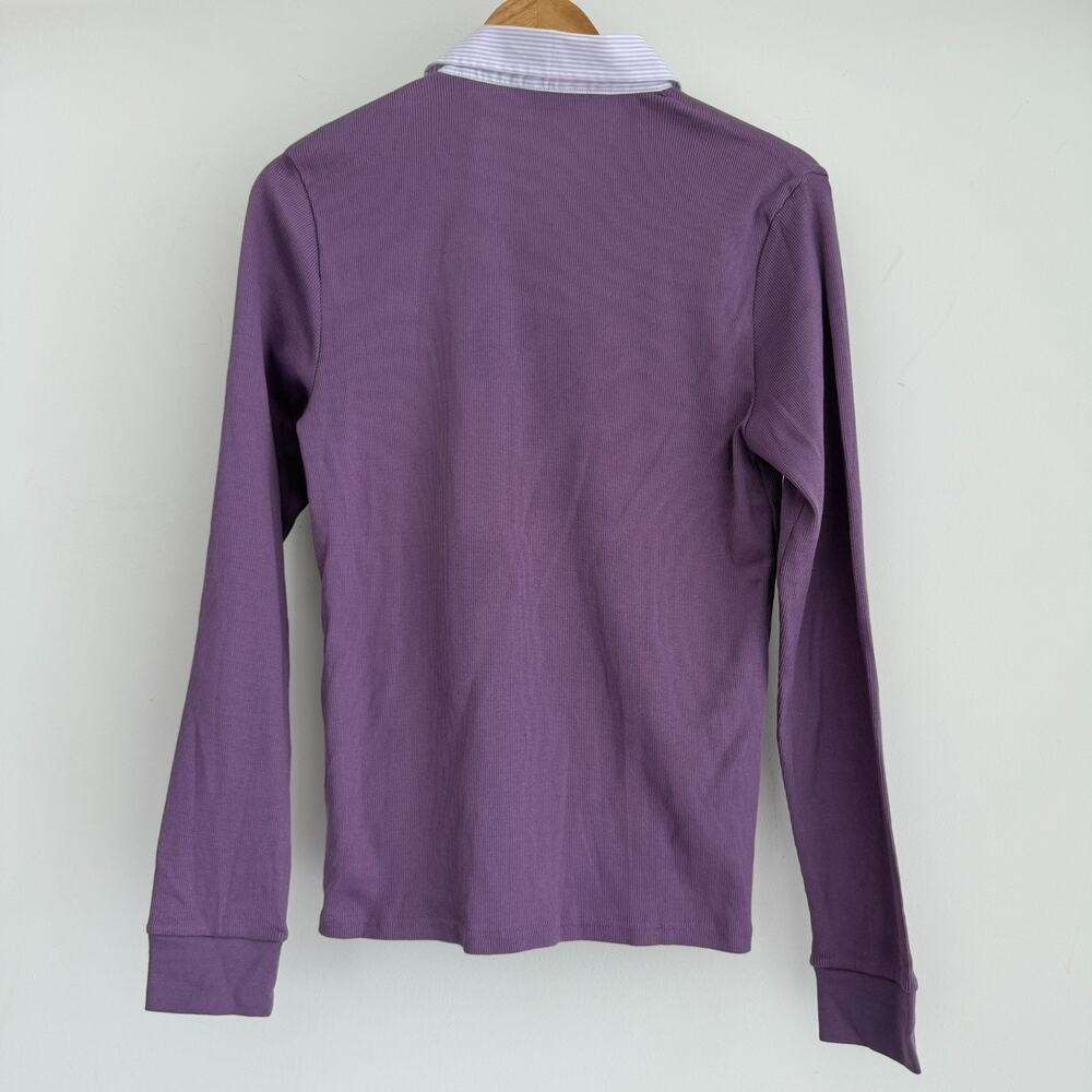 Ralph Lauren Polo Shirt Womens XL Purple Rugby Cotton Rib Knit Contrast Collar - Picture 8 of 10